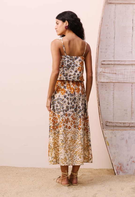Saia Midi Estampada Jambú Vista Traseira