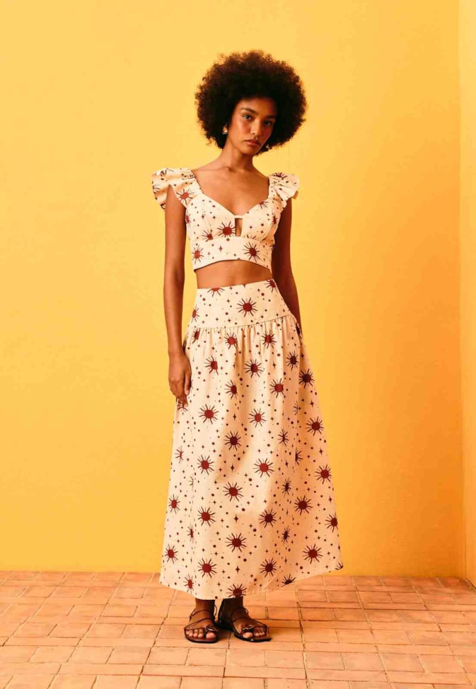 Saia Midi Estampada Primeiro Raio