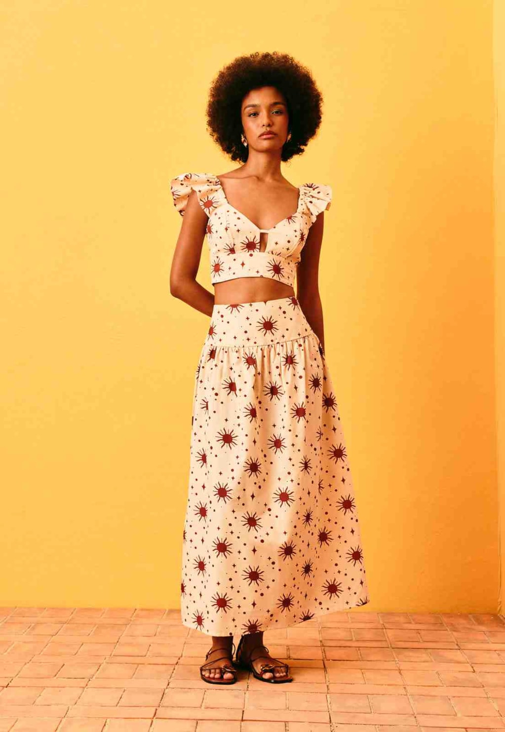 Saia Midi Estampada Primeiro Raio