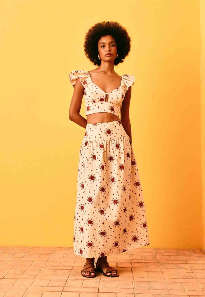 Saia Midi Estampada Primeiro Raio