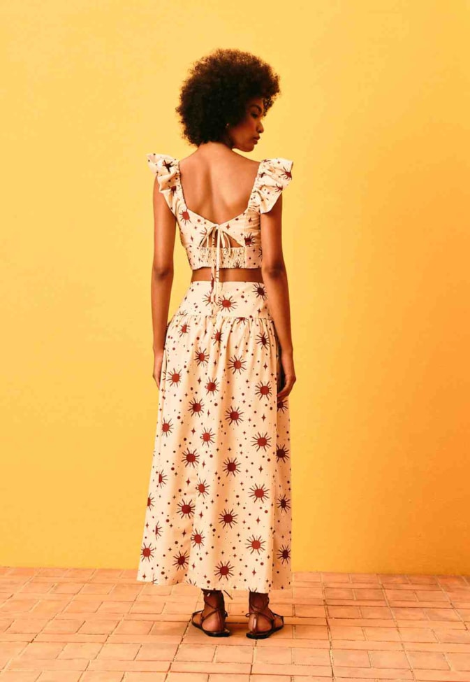 Saia Midi Estampada Primeiro Raio