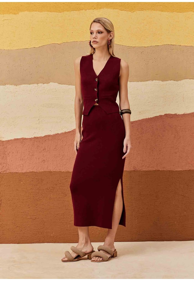 Saia Midi Fenda Lateral Tricot