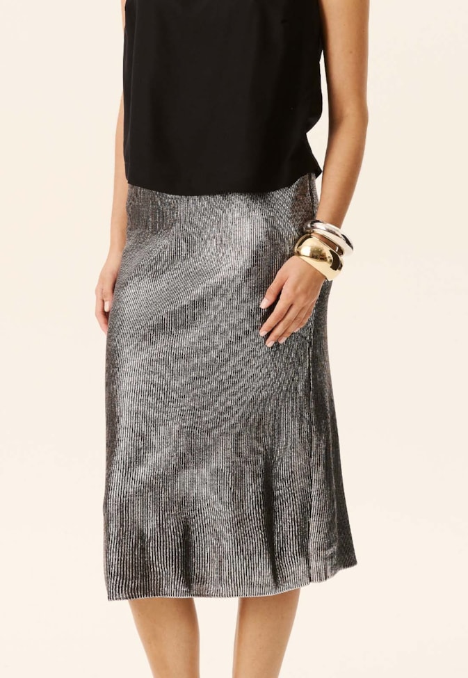 Saia Midi Foil Prata Tricot