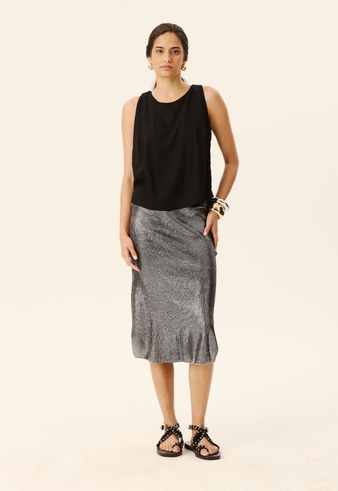 Saia Midi Foil Prata Tricot