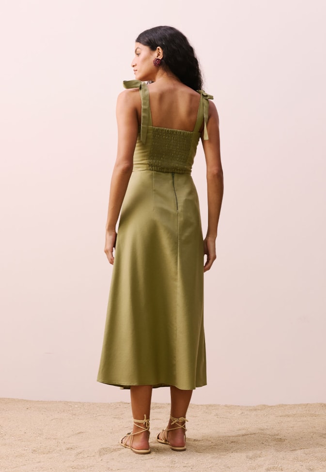 Saia Midi Folha Bordada