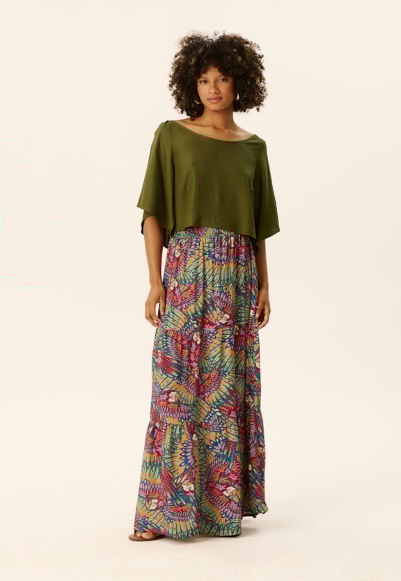 Saia Midi Marias Estampada Marajoara Vista Traseira