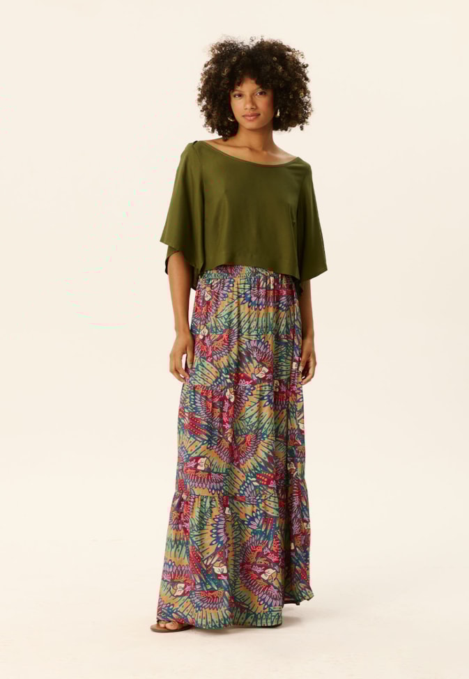 Saia Midi Marias Estampada Marajoara