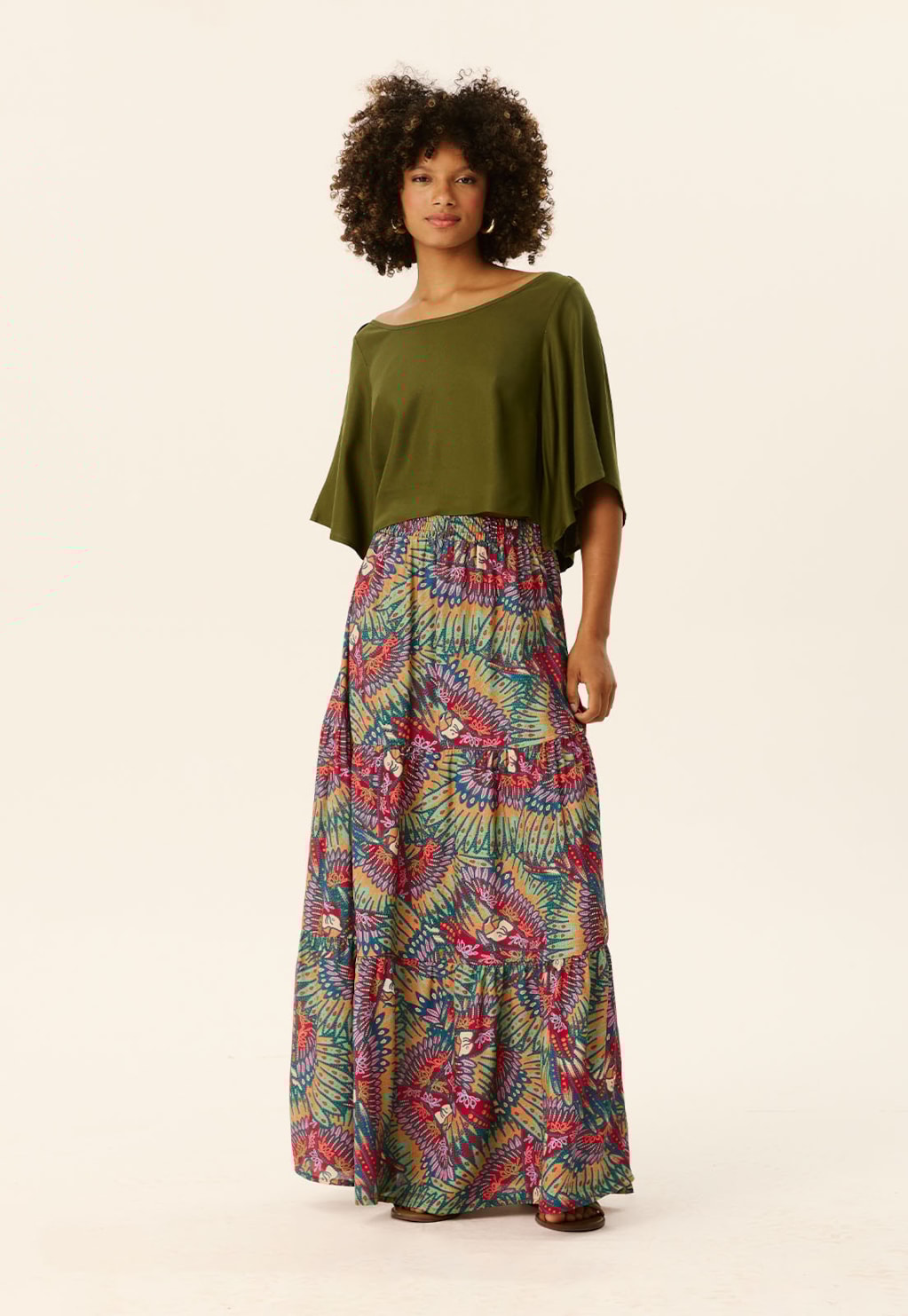 Saia Midi Marias Estampada Marajoara