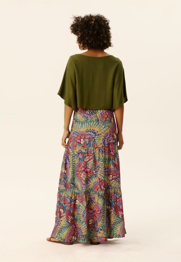 Saia Midi Marias Estampada Marajoara Vista Frontal