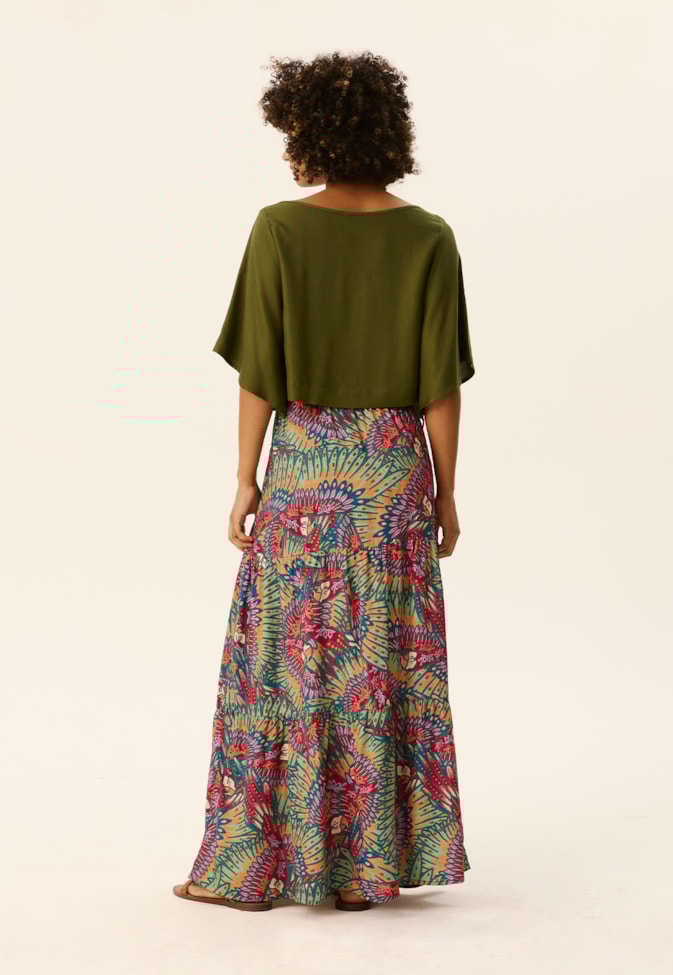 Saia Midi Marias Estampada Marajoara