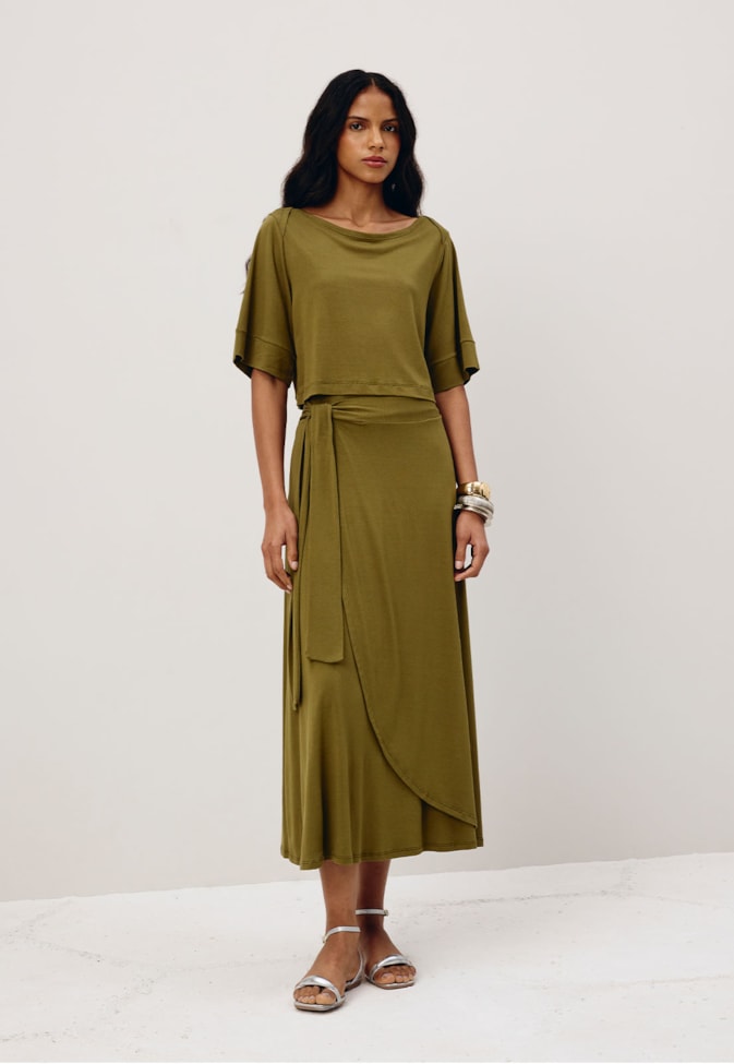 Saia Midi Transpassada Malha