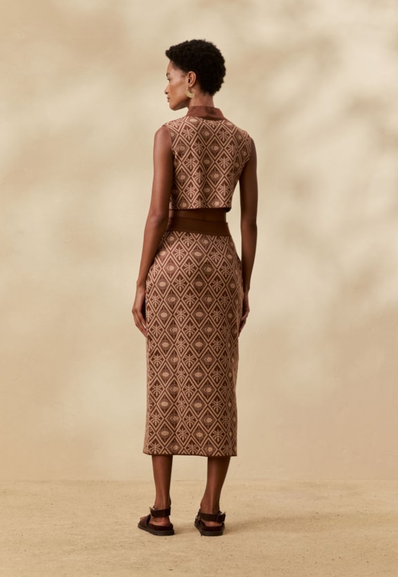 Saia Midi Tricot Jacquard Inti Vista Traseira
