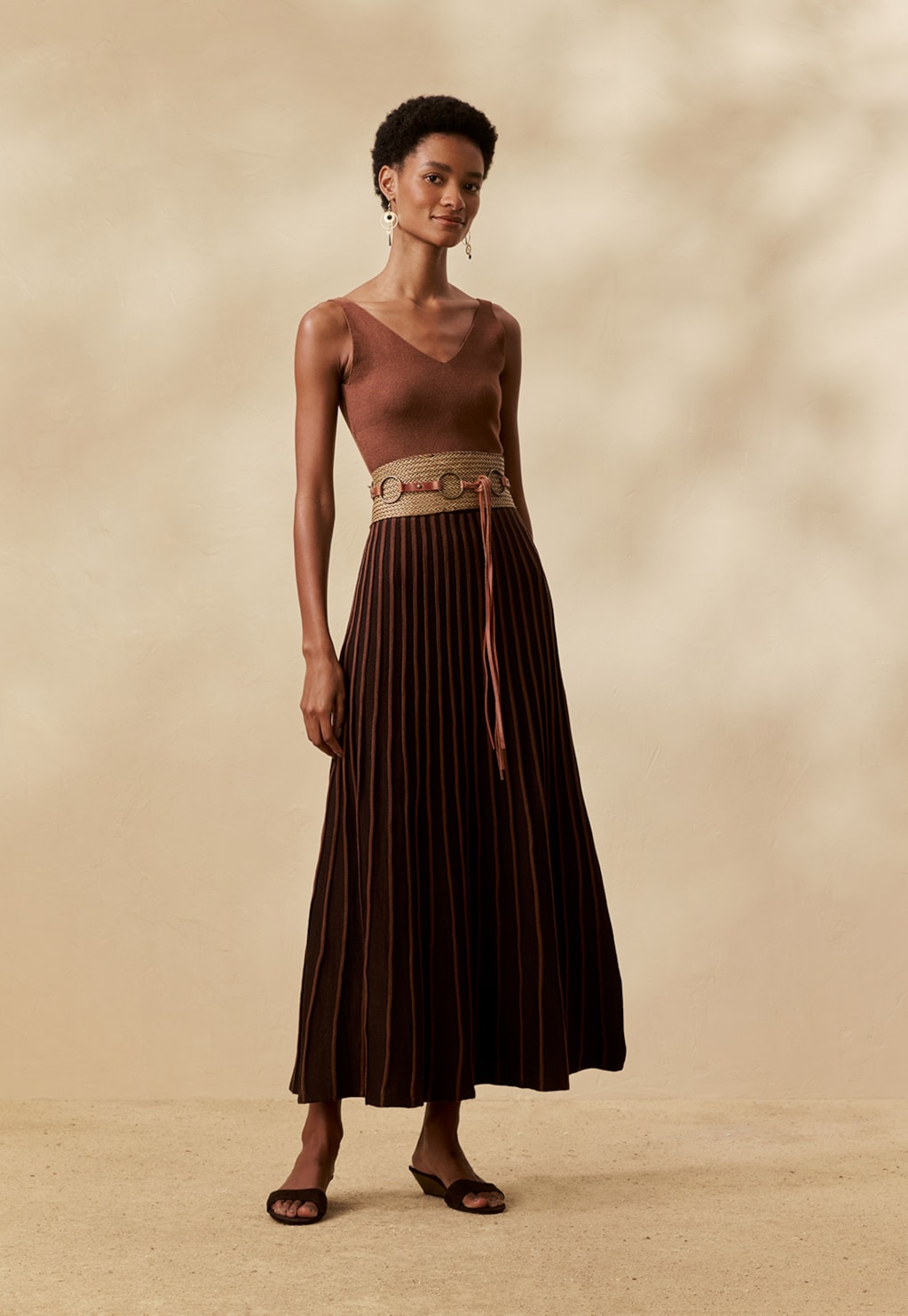 Saia Midi Tricot Plissada