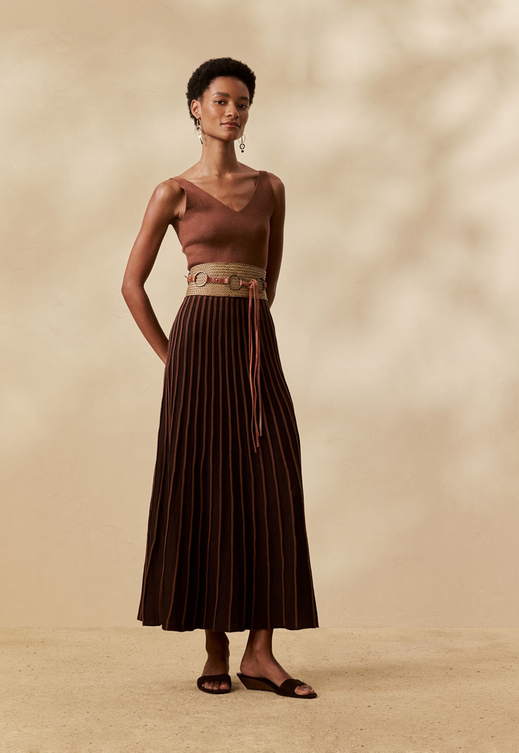 Saia Midi Tricot Plissada