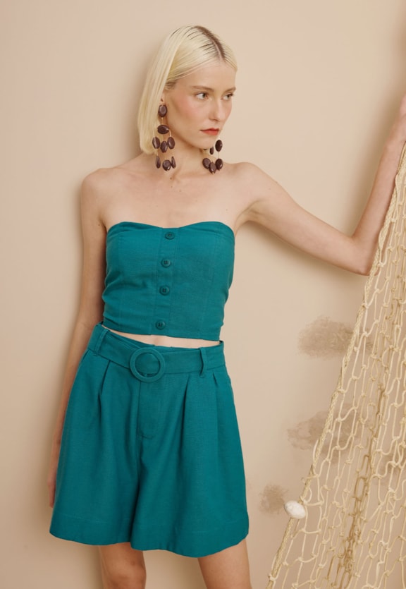 Short Alfaiataria com Faixa Liso Vista Frontal