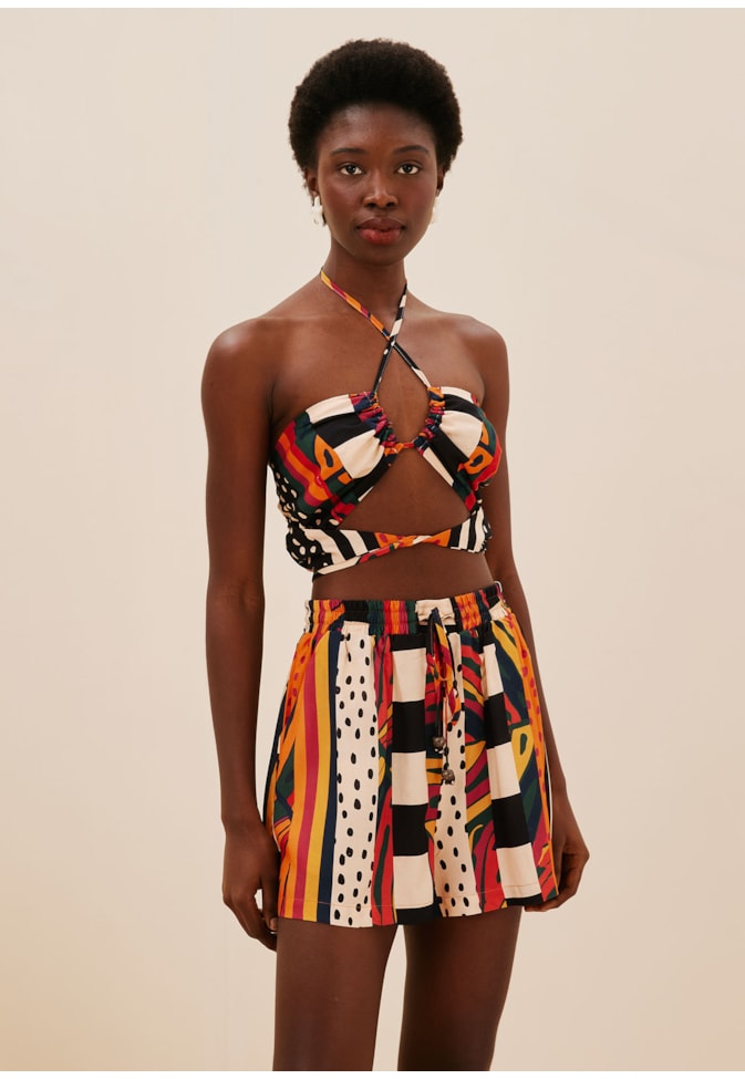 Short Cós Elástico Estampado Terra