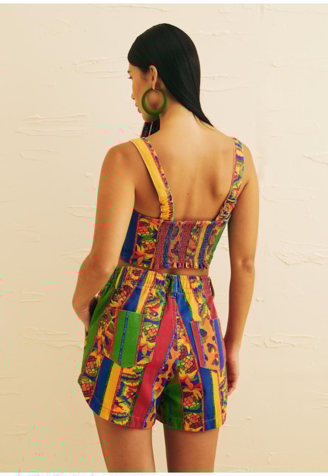 Short Cós Elástico Sarja Estampado Caminito