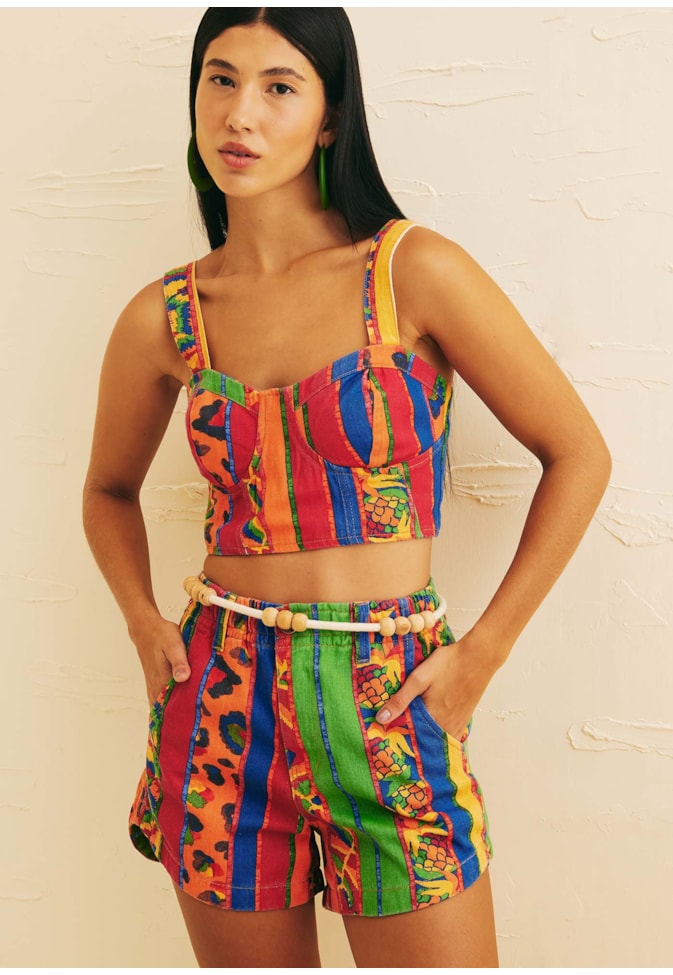 Short Cós Elástico Sarja Estampado Caminito