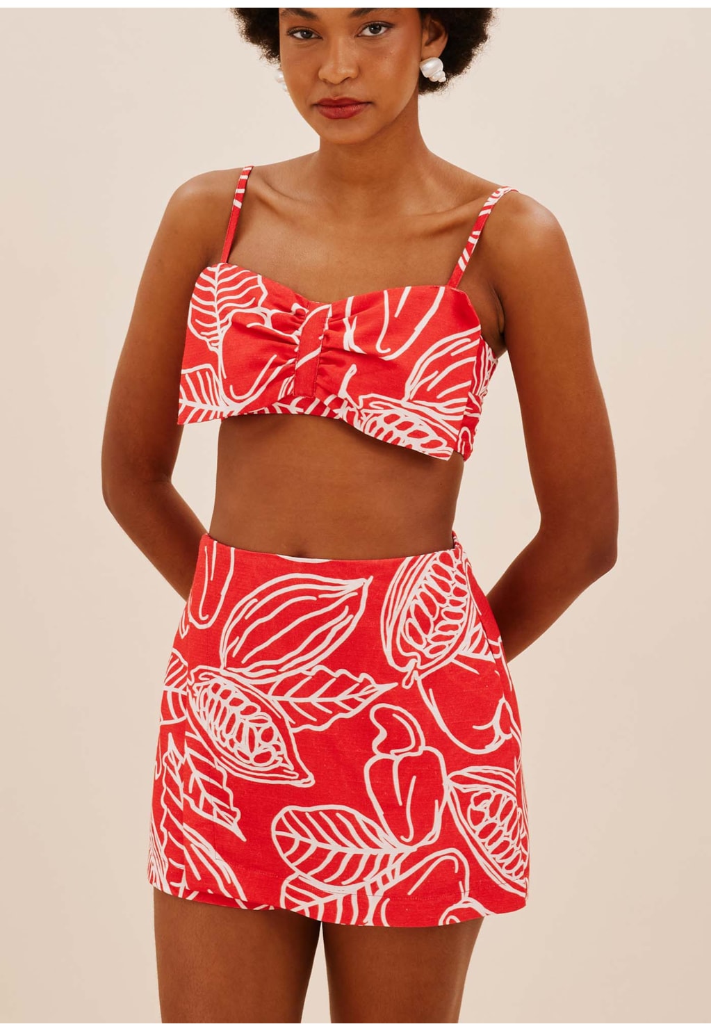 Short Saia c Ziper Estampado Frutos da Terra