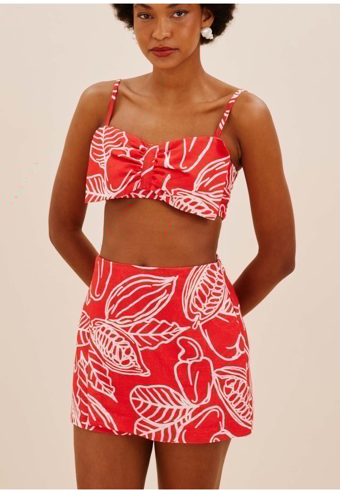 Short Saia c Ziper Estampado Frutos da Terra