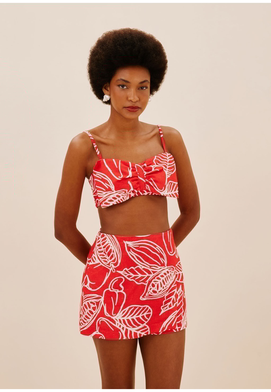 Short Saia c Ziper Estampado Frutos da Terra