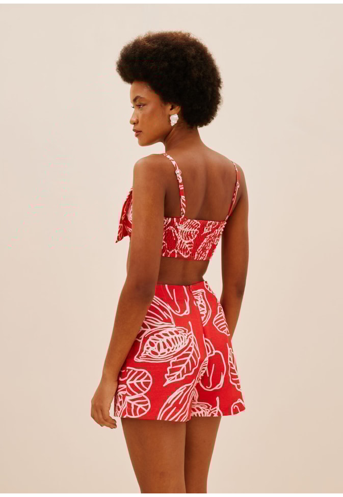 Short Saia c Ziper Estampado Frutos da Terra