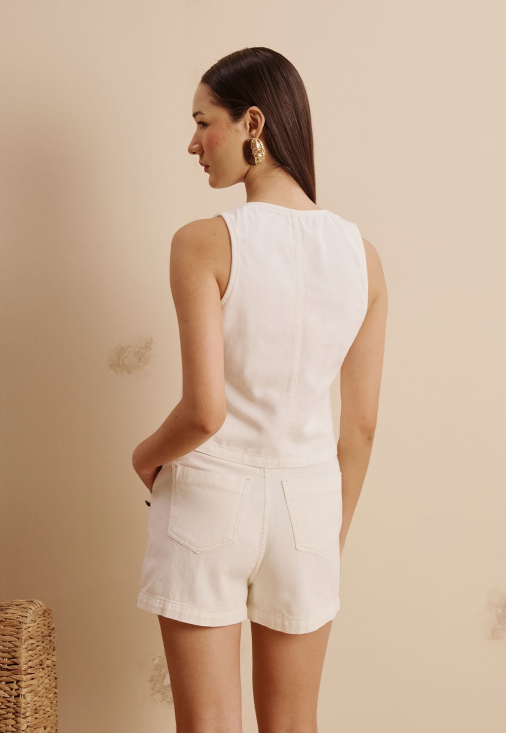 Short Sarja Alfaiataria Detalhe Concha