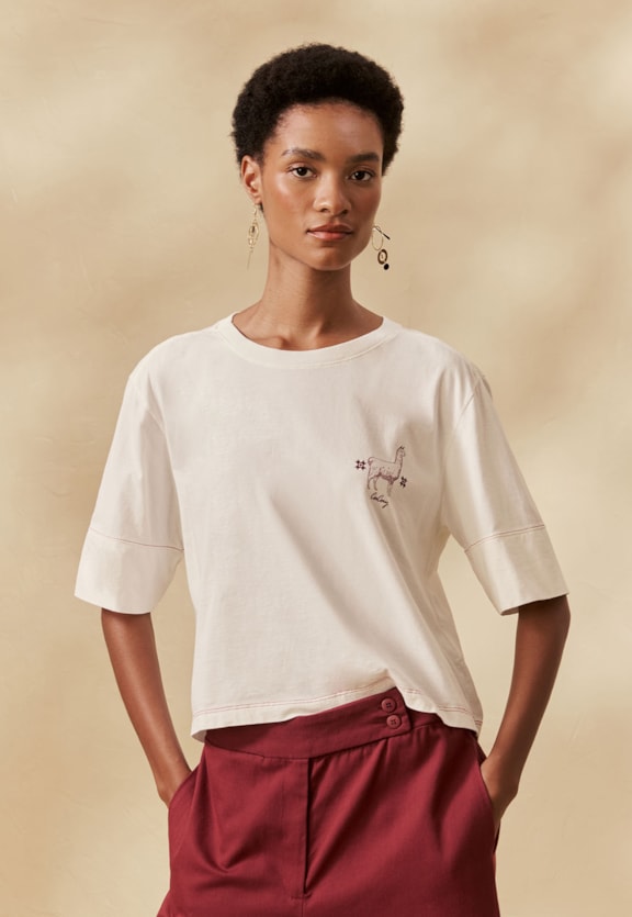 T Shirt Cropped Silk Vicuña Vista Frontal