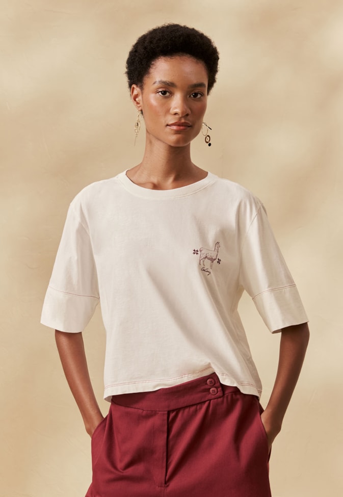 T Shirt Cropped Silk Vicuña