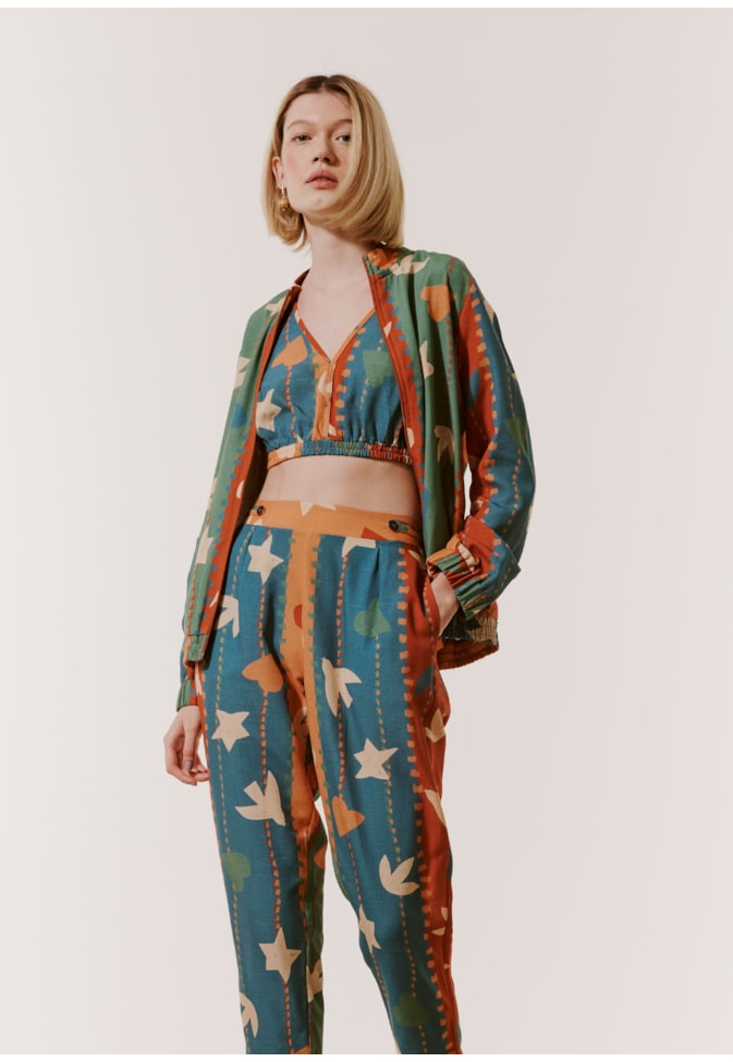 Top Decote Profundo Estampado Gravatá