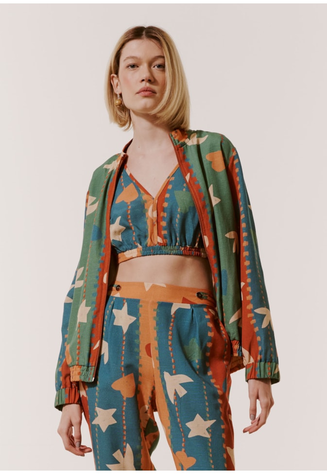 Top Decote Profundo Estampado Gravatá