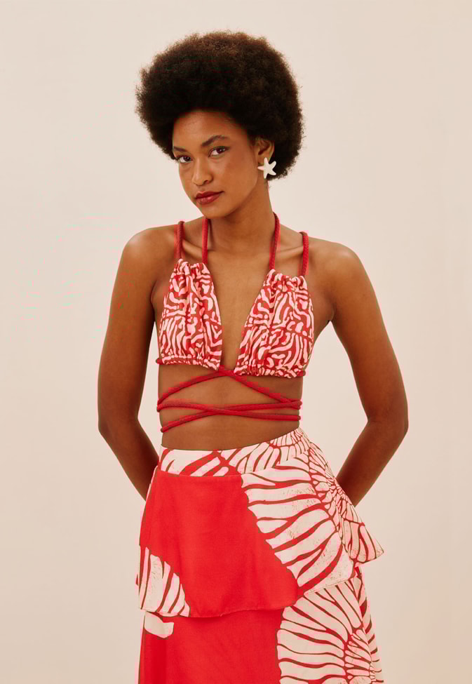 Top Detalhe Corda Estampado Costa dos Corais