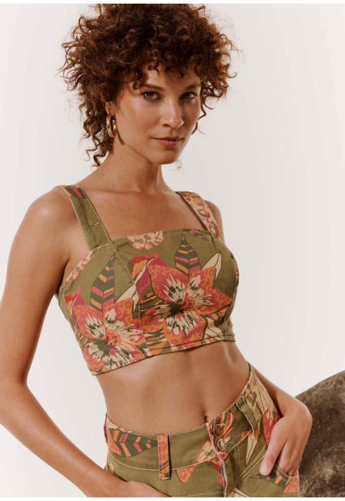 Top Faixa Sarja Estampado Flor do Cerrado