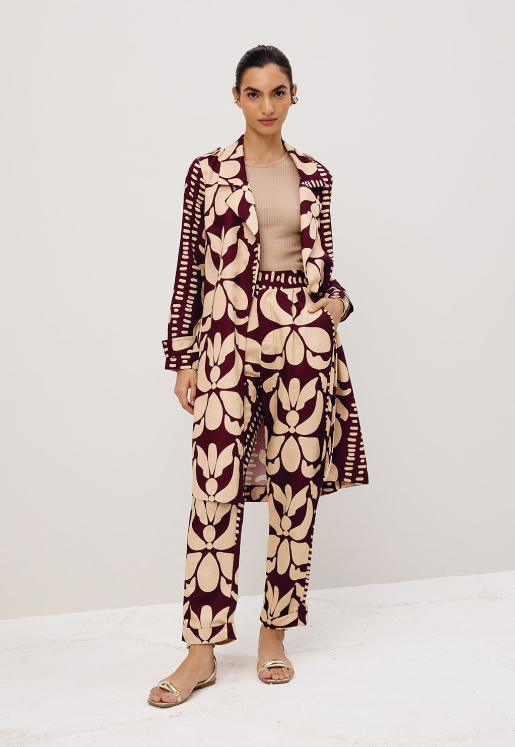 Trench Coat Fendas Laterais Estampado Calle