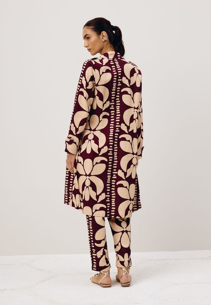 Trench Coat Fendas Laterais Estampado Calle