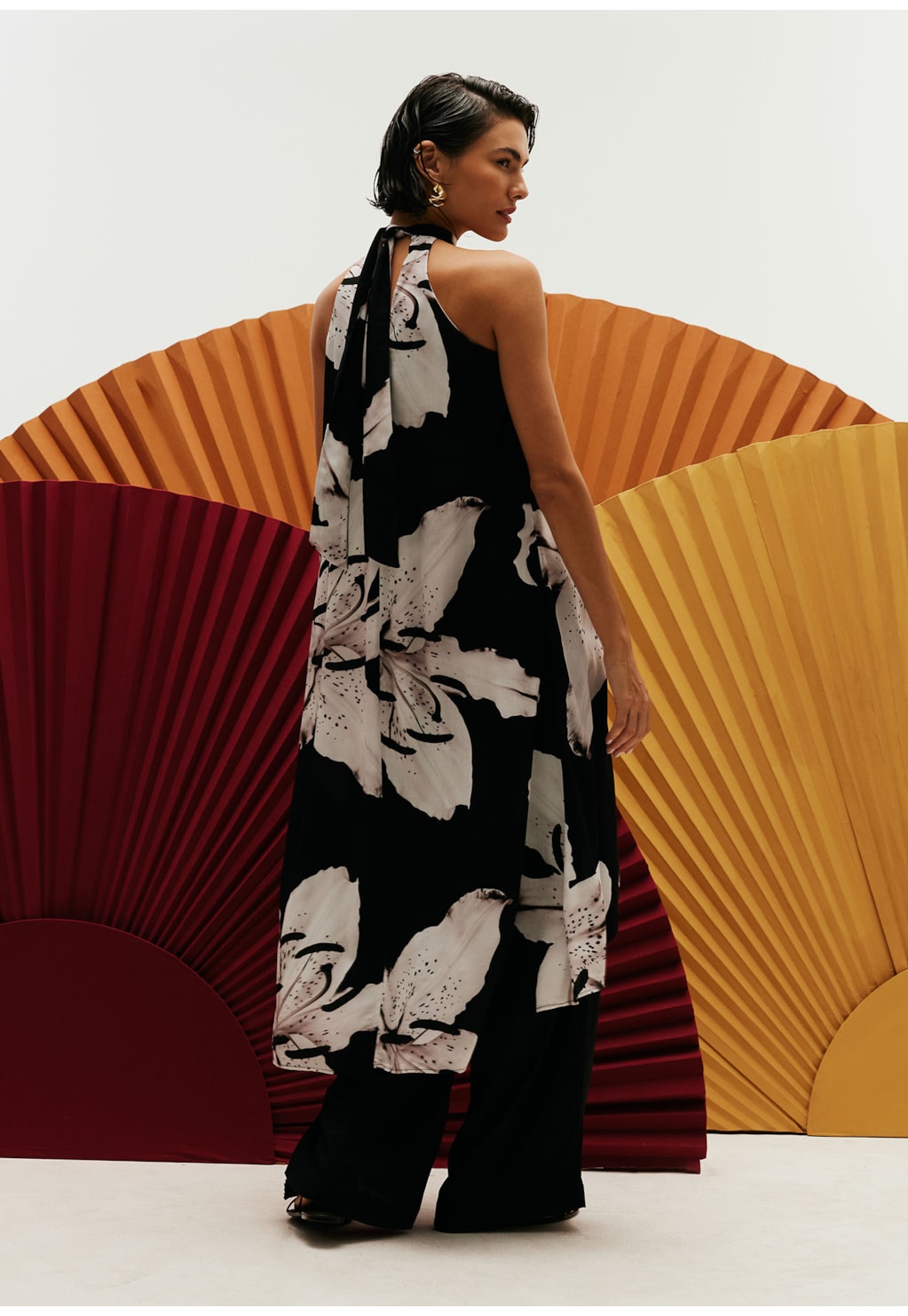 Túnica Gola Alta Transpassada Estampada Tango