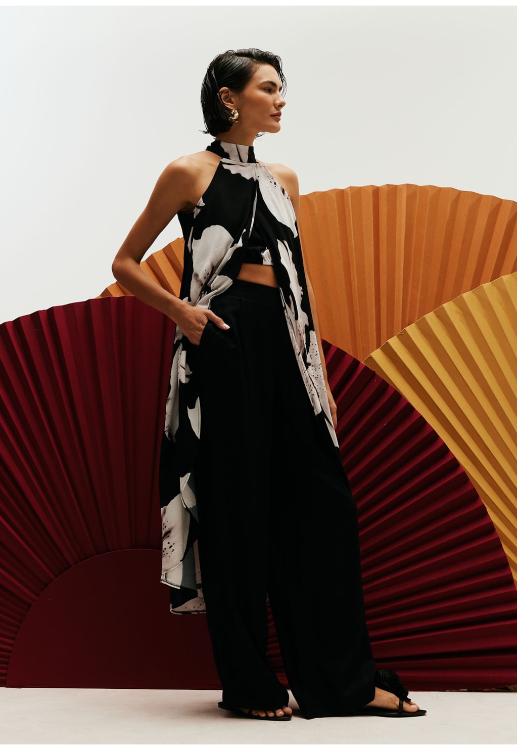 Túnica Gola Alta Transpassada Estampada Tango