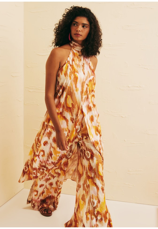 Túnica Transpassada Estampada Ica