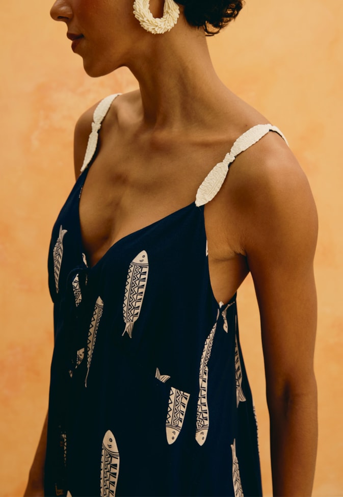 Veste Alongada Amarração Estampada Cayma