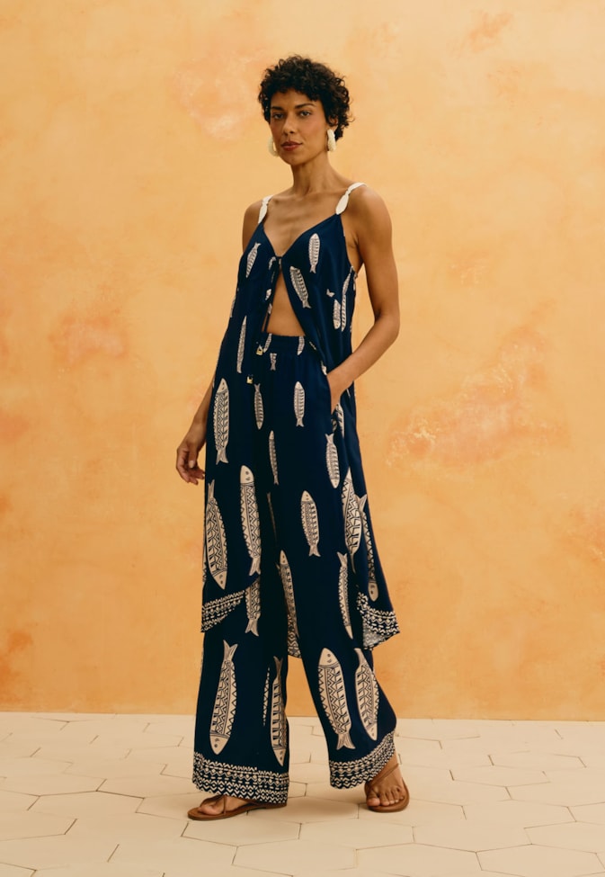 Veste Alongada Amarração Estampada Cayma