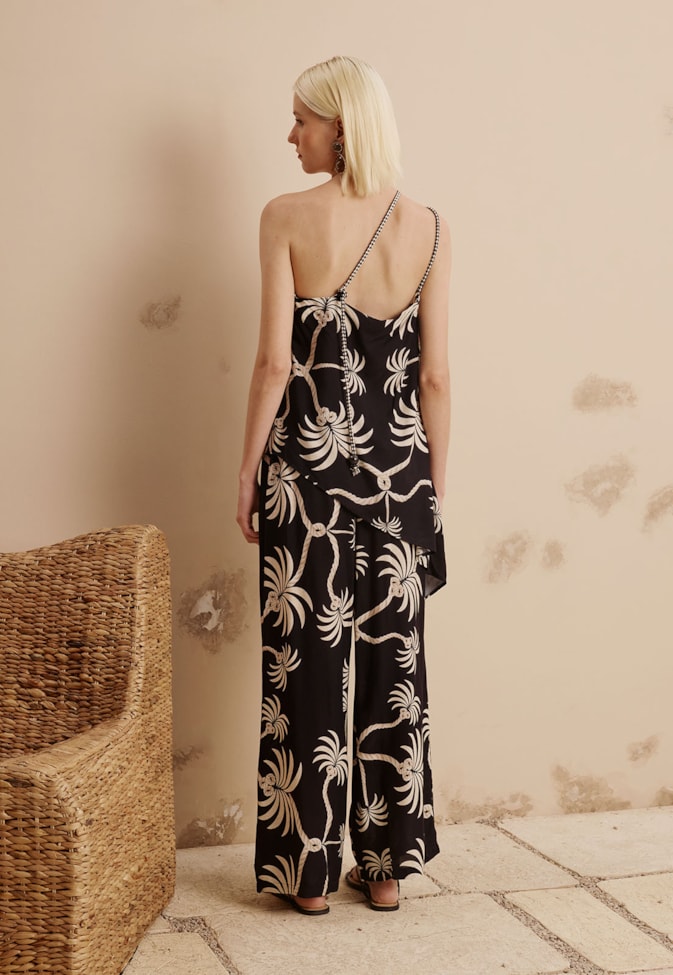 Veste Assimétrica Alça Corda Estampada Carnaúba