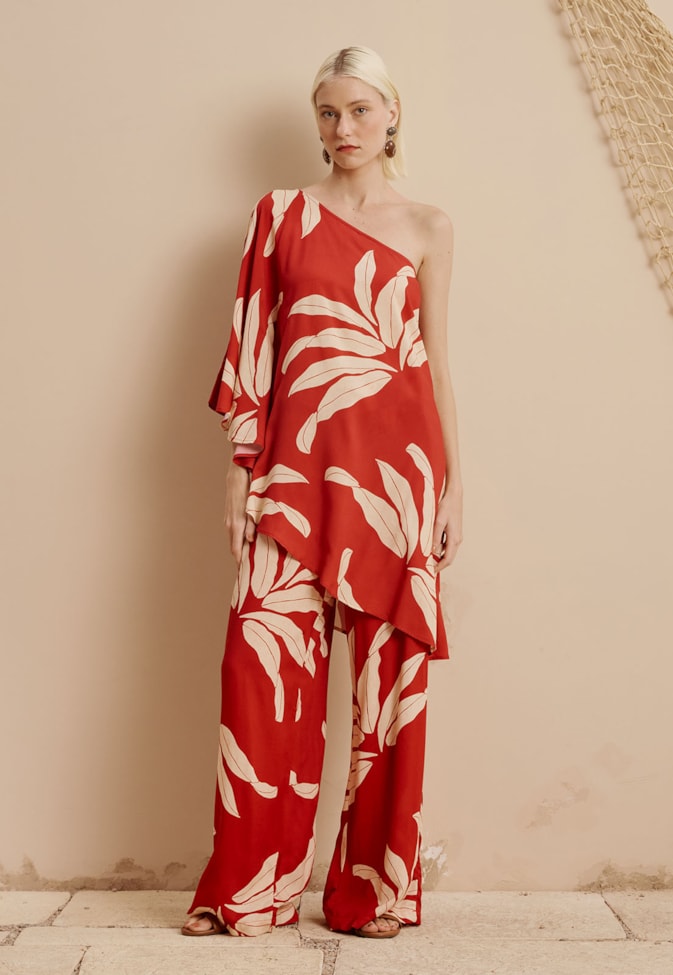 Veste Assimétrica Com Manga Estampada Tucumã