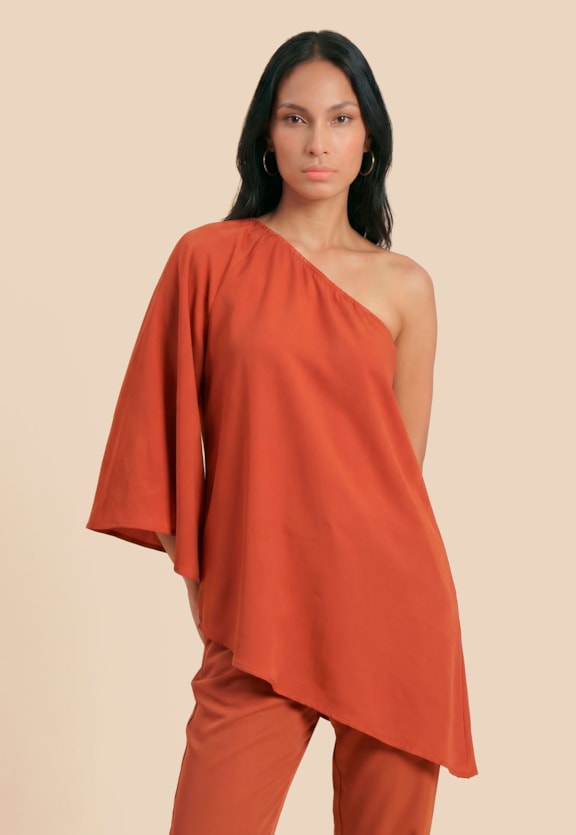 Veste Assimétrica Um Ombro Só Vista Frontal