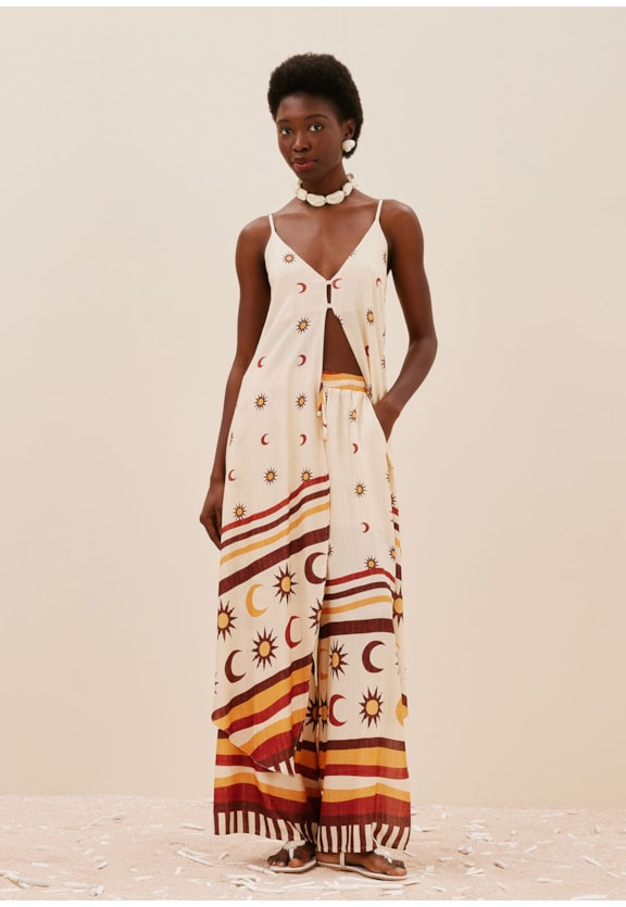 Veste Detalhe Pontas Estampada Dunas Douradas Vista Traseira