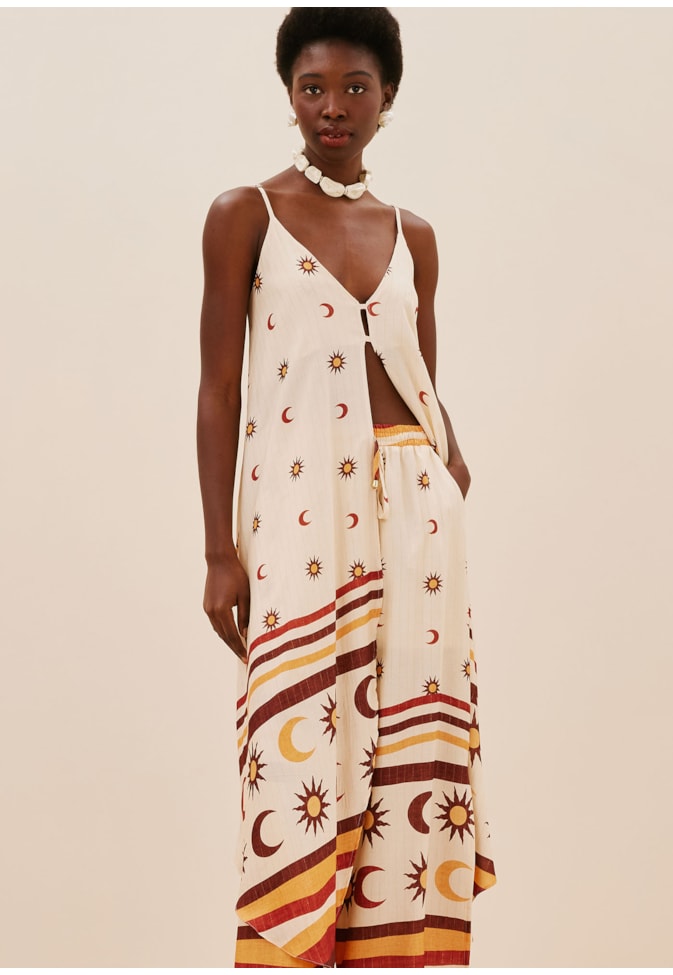 Veste Detalhe Pontas Estampada Dunas Douradas