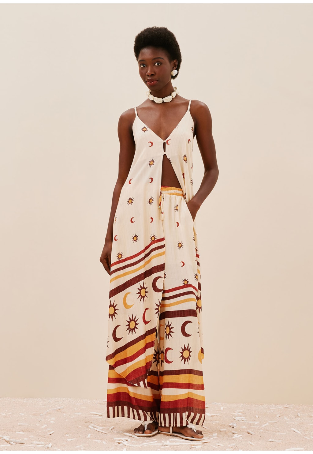 Veste Detalhe Pontas Estampada Dunas Douradas