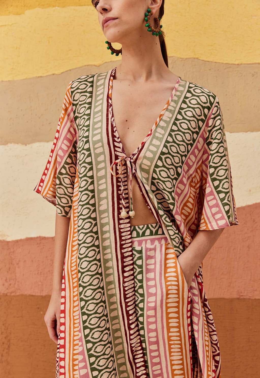 Veste Manga Ampla Cascata Estampada Huaso