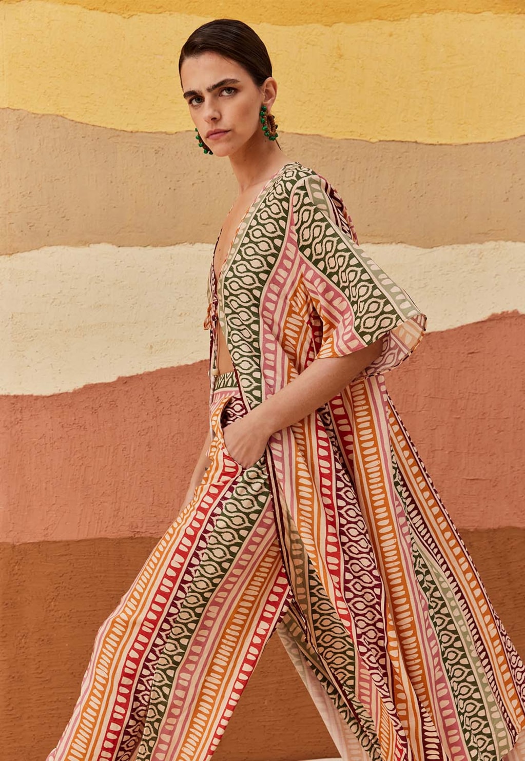 Veste Manga Ampla Cascata Estampada Huaso