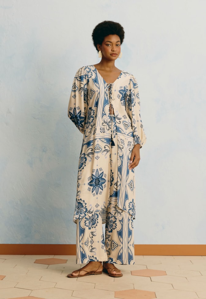 Veste Mangas Estampada Jasmin Azul
