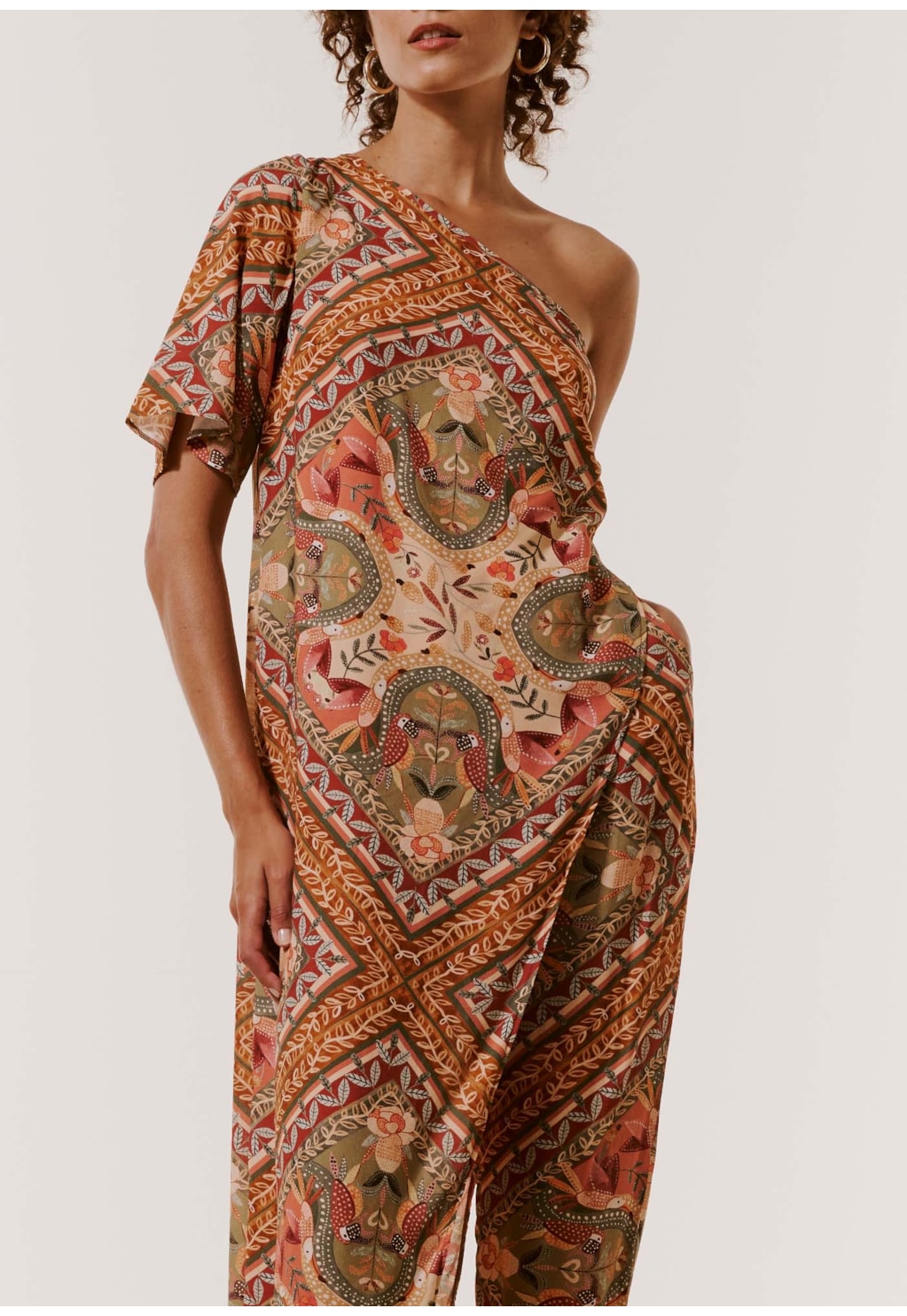 Veste Ombro Só Assimétrico Estampado Lenço Ipê